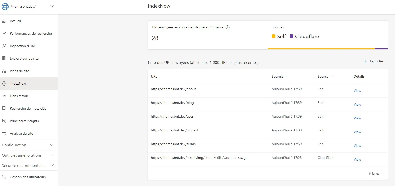 Outil de recherche de Bing pour vérifier l'indexation des pages web