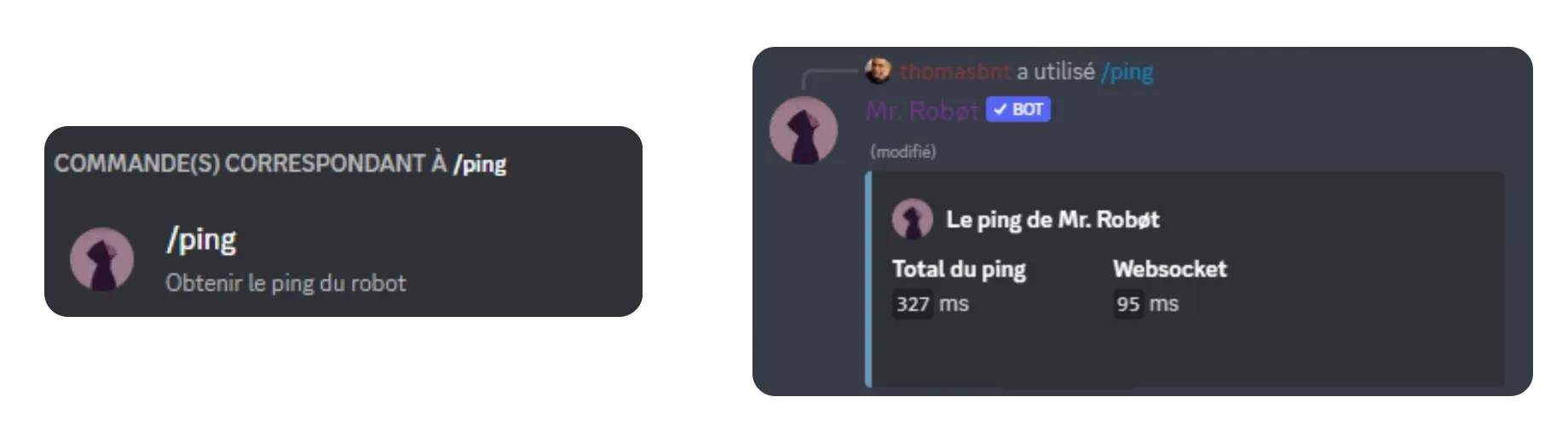 La commande ping en Slash Command