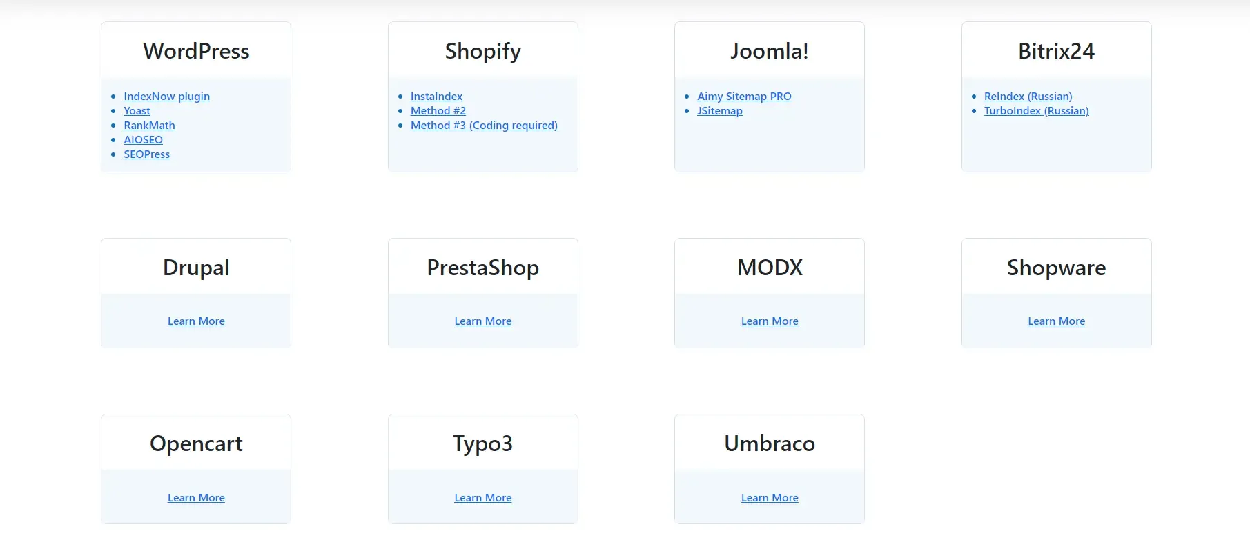 Les différentes solutions proposés pour implémenter IndexNow sur votre site web comme WordPress, Cloudflare, Shopify, etc.