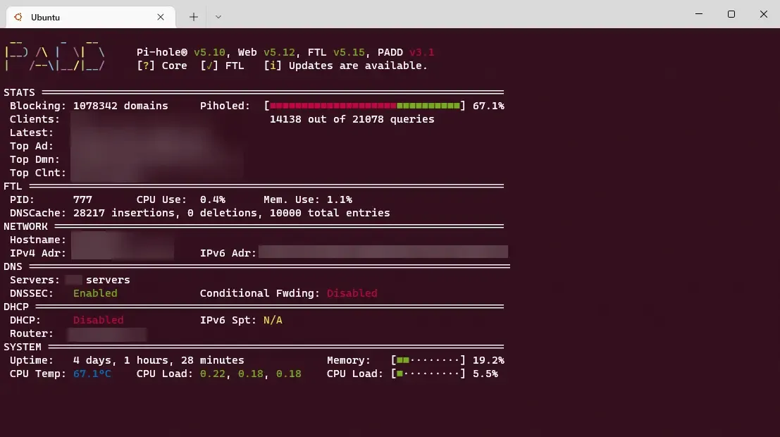 Aperçu de PADD sur un terminal