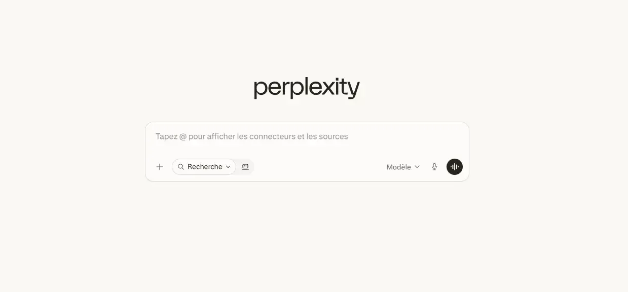 Page d'accueil de Perplexity