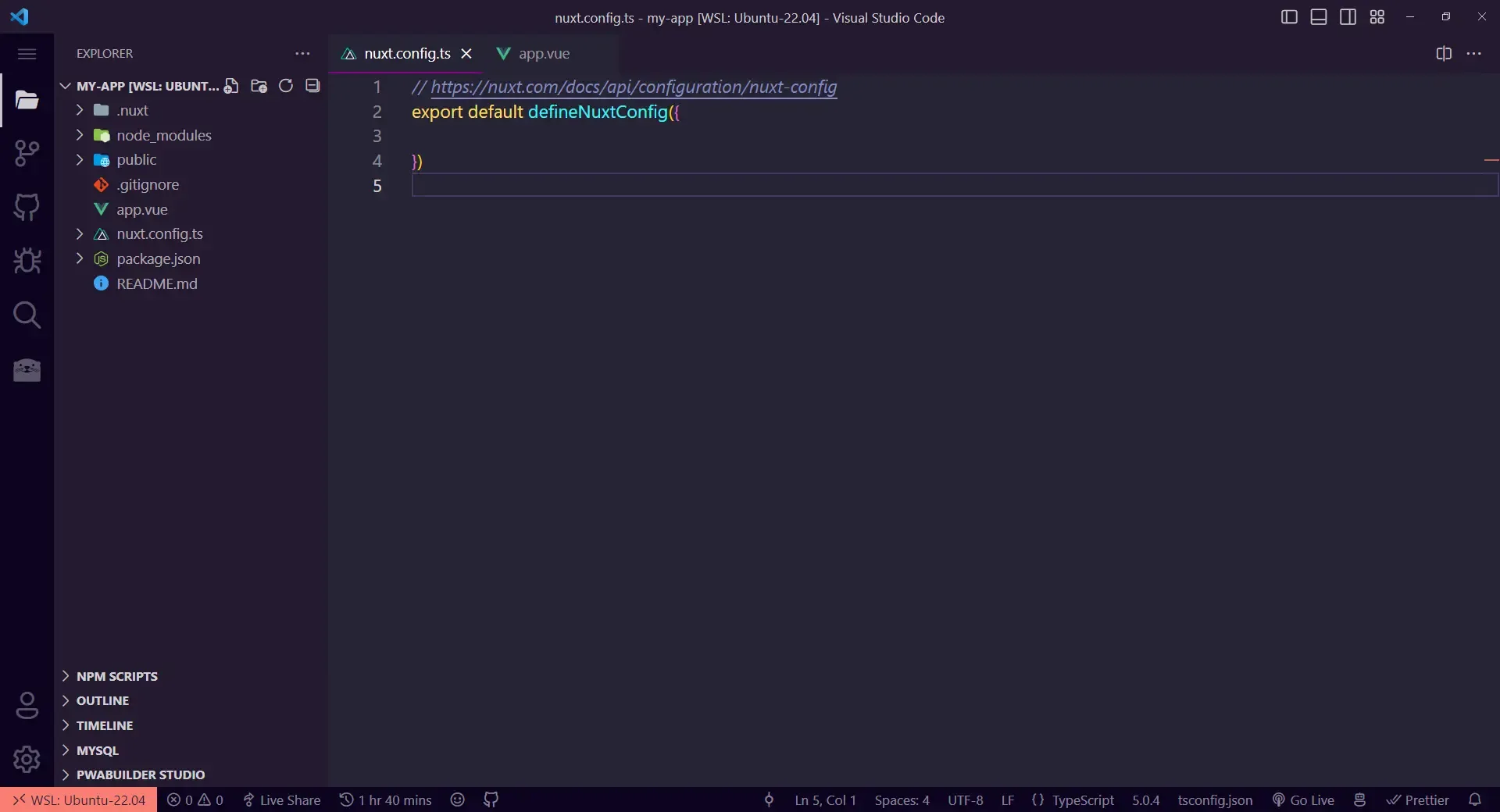Mon VSCode s'est ouvert avec le projet Nuxt