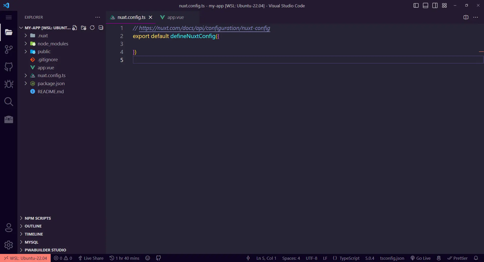 Mon VSCode s'est ouvert avec le projet Nuxt