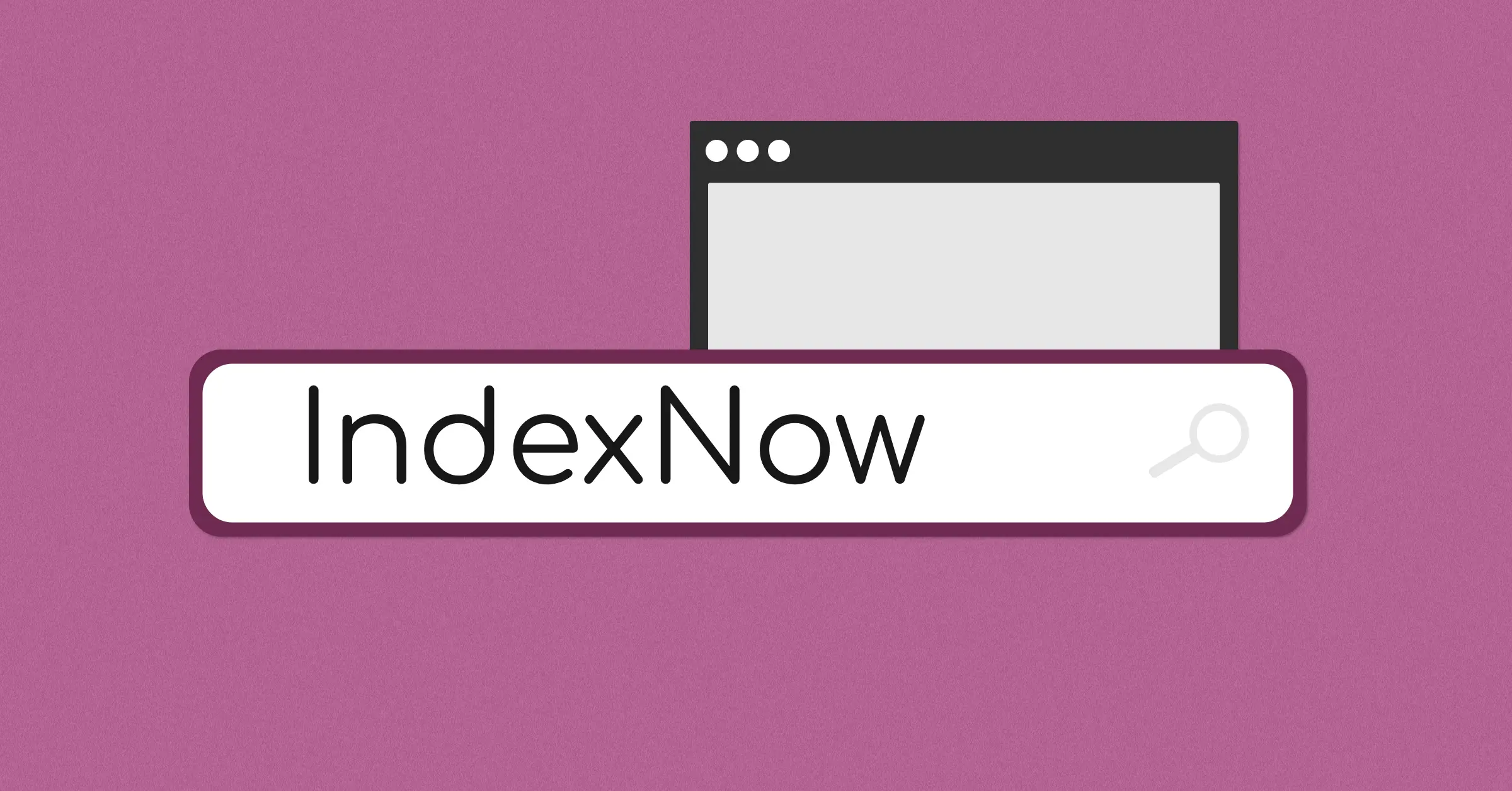 Une barre de recherche avec le texte "IndexNow" et un bouton "Search" à côté et une page web en arrière plan
