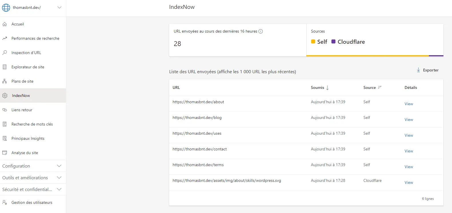 Outil de recherche de Bing pour vérifier l'indexation des pages web