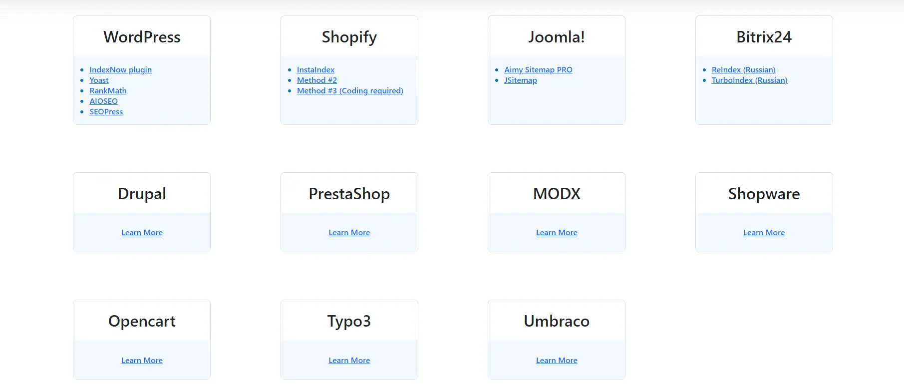 Les différentes solutions proposés pour implémenter IndexNow sur votre site web comme WordPress, Cloudflare, Shopify, etc.