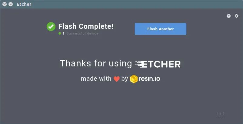 La fin de l'installation sur le logiciel Etcher