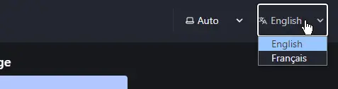 La liste déroulante des différentes langues disponibles pour la documentation. Ici on a l’anglais et le français.