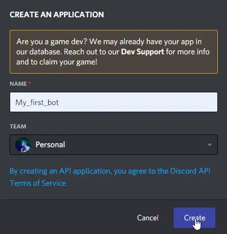 Création du robot Discord
